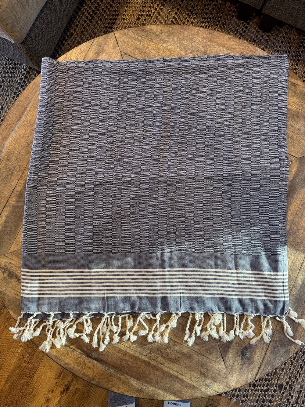 Pottery Barn Navy and Cream Woven Tablecloth 50"x52"